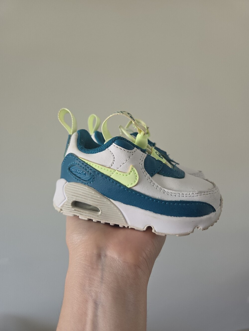 Infants Nike Air Max 90 Toggle (TD) Size 3.5 C Teal Neon Green White Baby - Picture 7 of 7